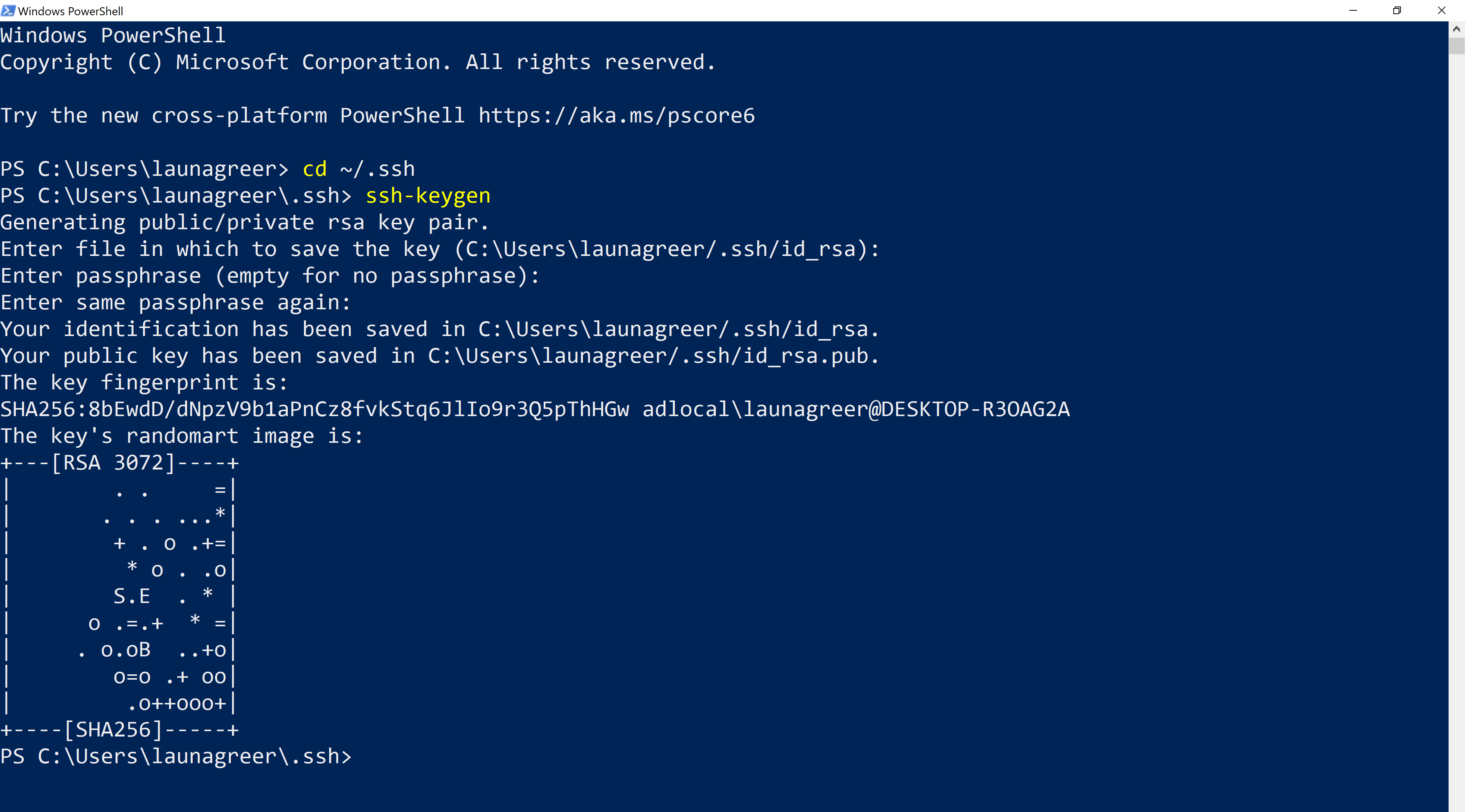 SSH keygen screenshot - Windows